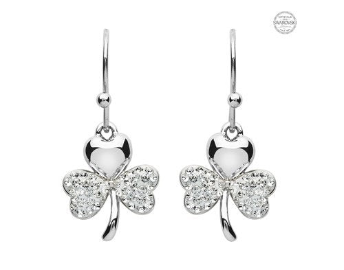 Platinum Plated White Shamrock Earrings PP175
