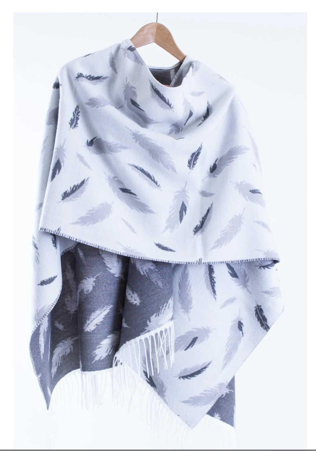 Jimmy Hourihan Fringed Shawl with Feather Motif #9224