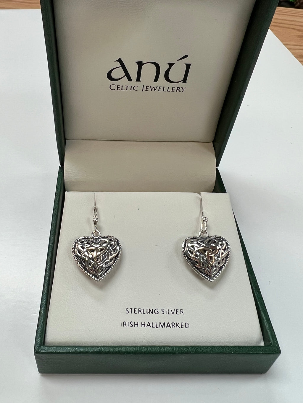 Sterling Silver open Celtic heart Gp trinity earrings A2084