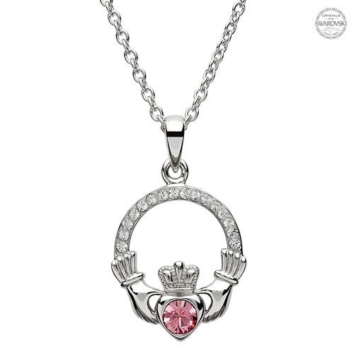 Platinum Plated October Claddagh Pendant