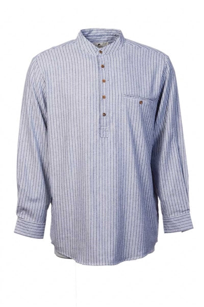 Men's Flannel Grandfather Shirt - Grey Stripe (LV37)