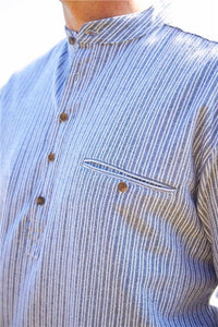 Men's Flannel Grandfather Shirt - Grey Stripe (LV37)
