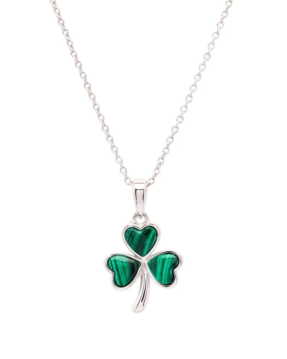 Sterling Silver Shamrock with Malachite Pendant SP2327 Made By Shanore