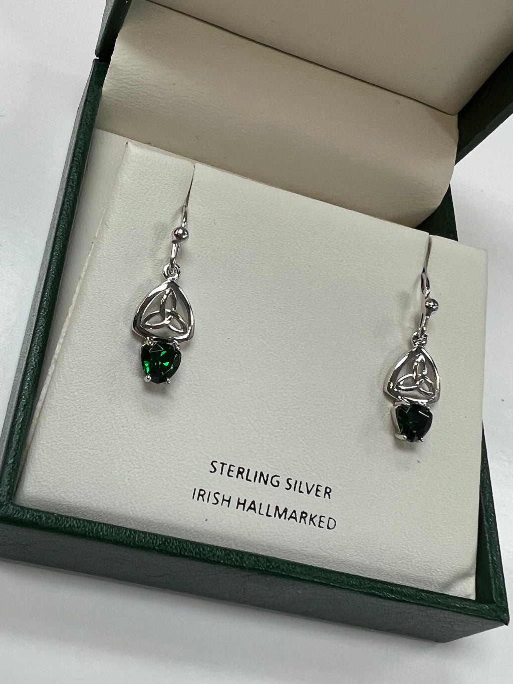 Sterling Silver Trinity earrings with green CZ A2001