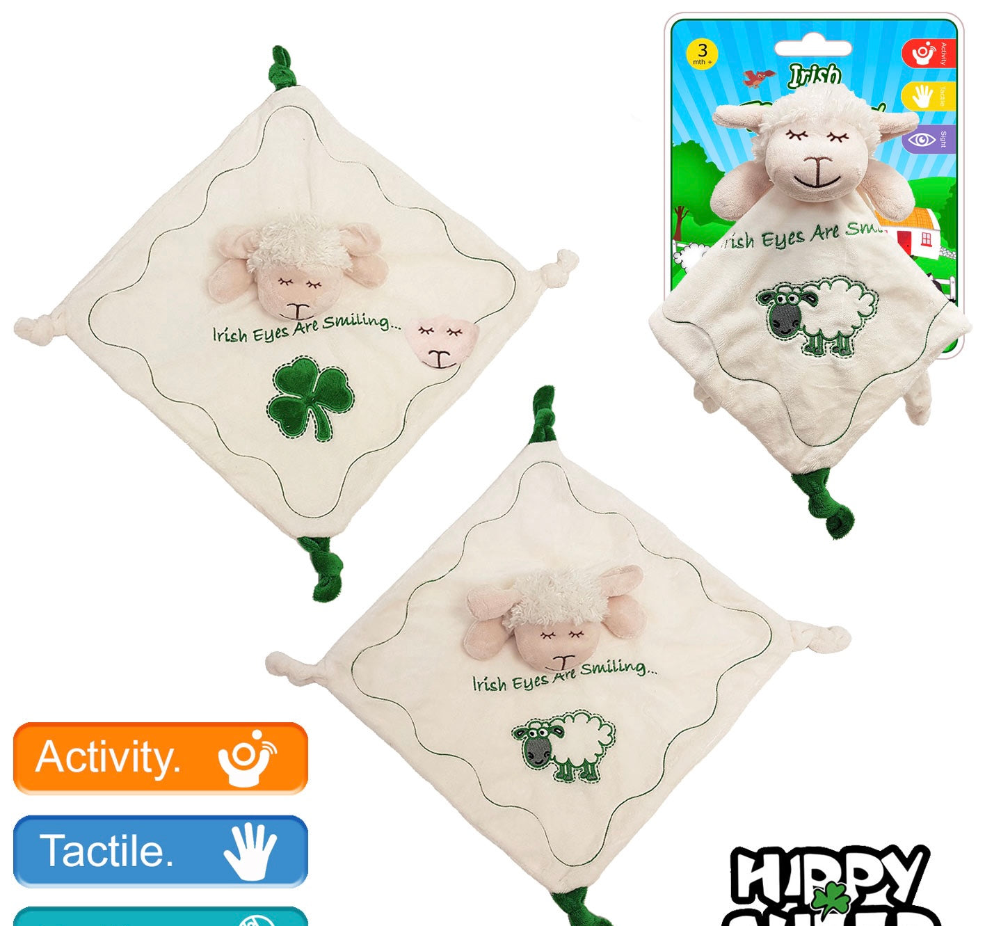 Velour Sheep Baby Comforter with Shamrock