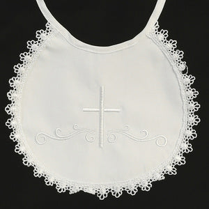 Cotton embroidered bib with lace trim BB-2
