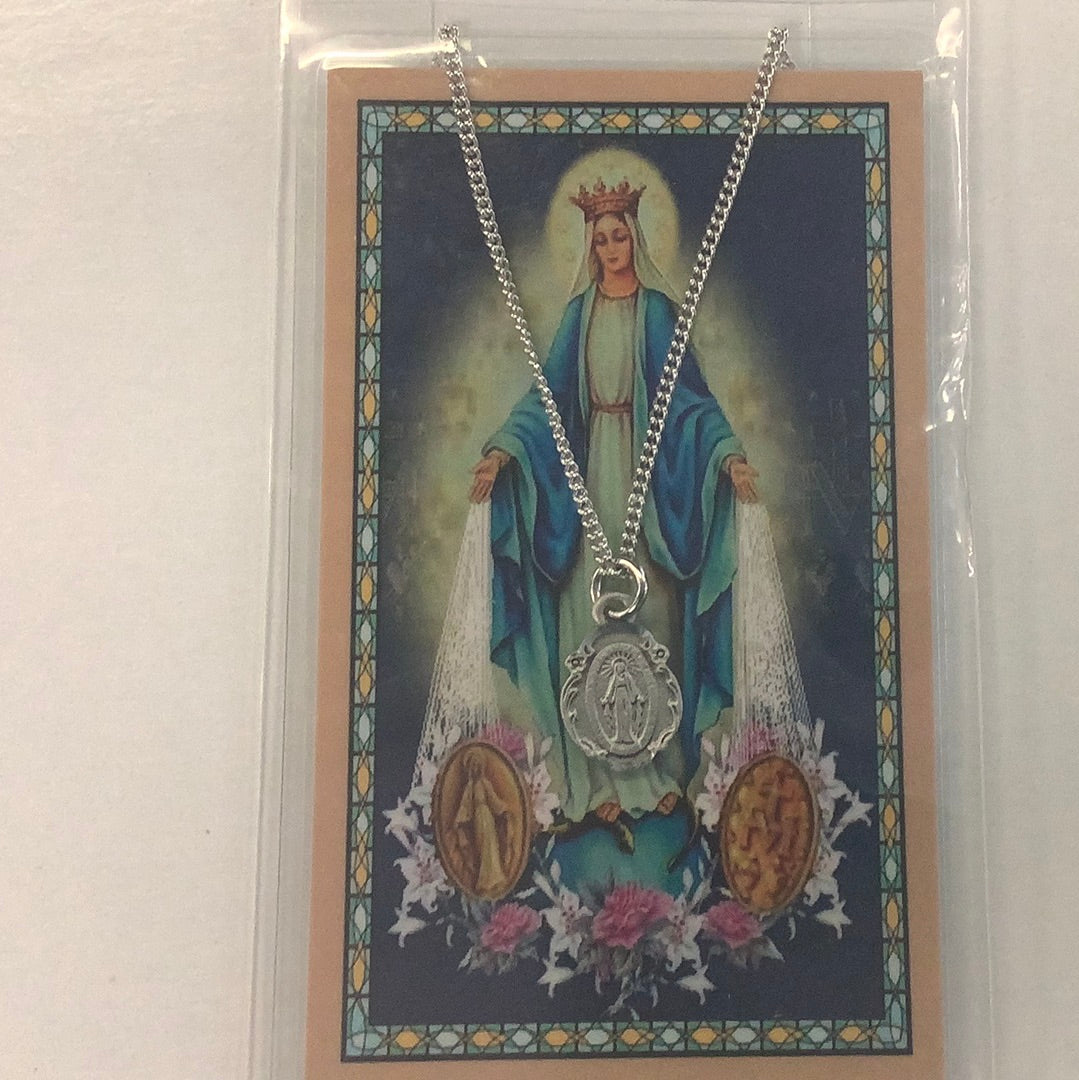 Miraculous medal on prayer card