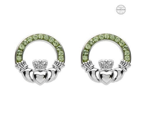 Platinum Plated Peridot Claddagh Earrings pp183