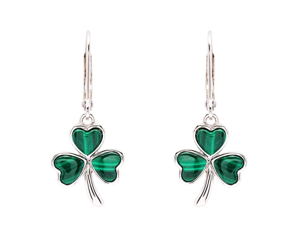 Sterling Silver Shamrock Drop with Malachite Earrings SE2328