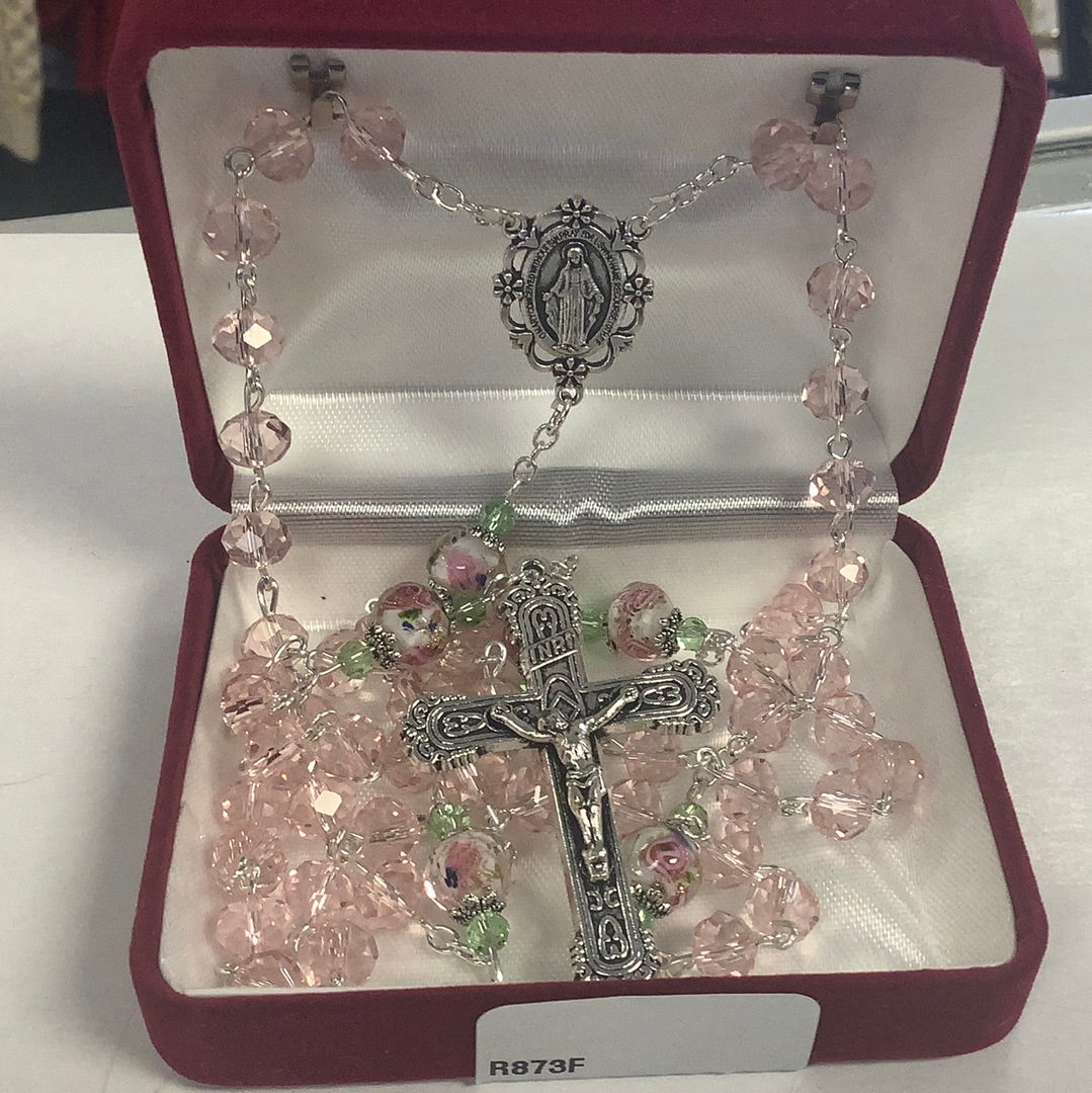 Pink crystal bead rosary R873F