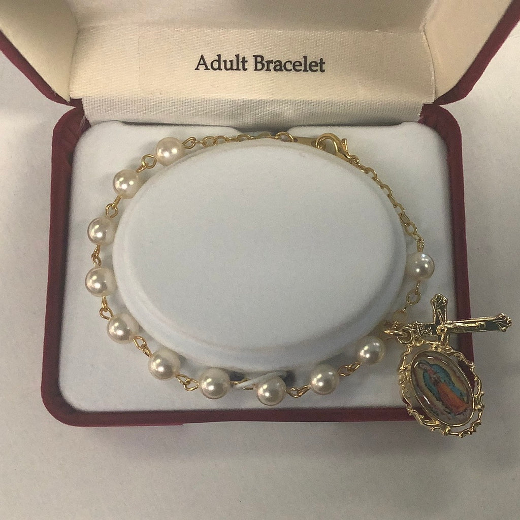 Gold pearl Guadalupe medal bracelet BR90