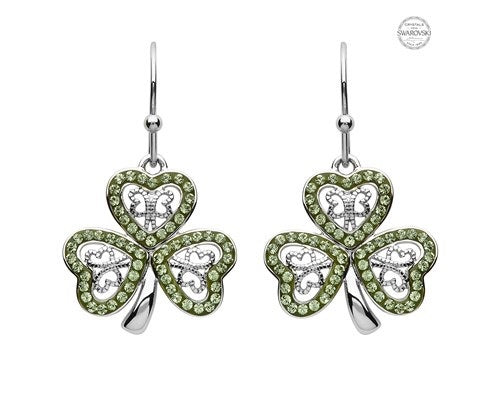 Platinum Plated Peridot Shamrock Earrings PP194