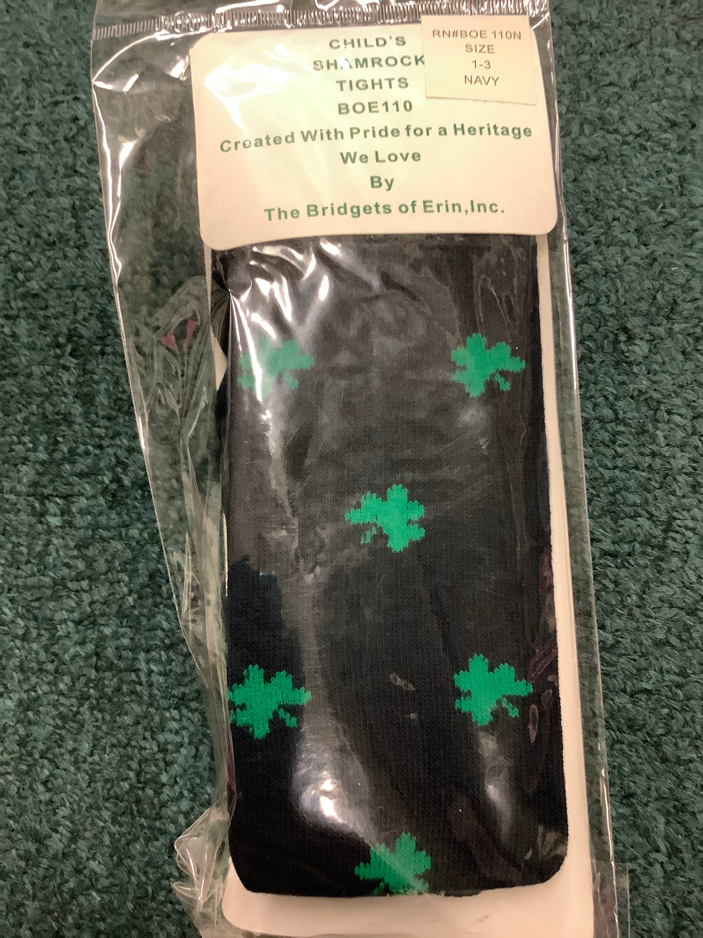 Girls tights navy white green shamrocks