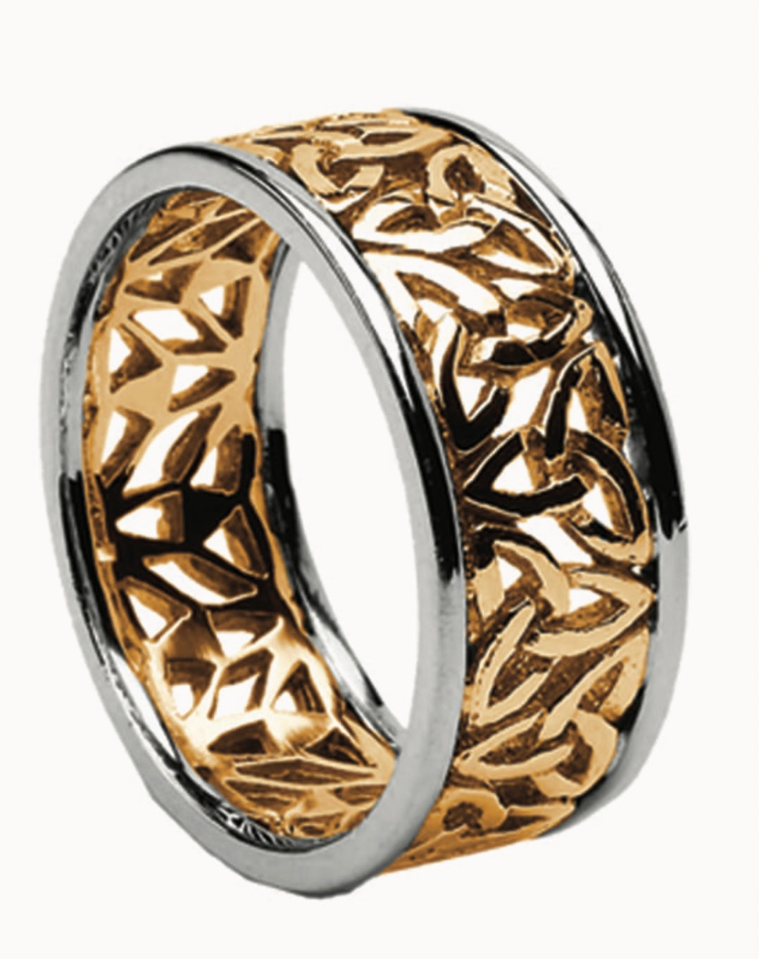 Ladies Trinity Knot Filigree Gold Wedding Ring with White Trims WED145