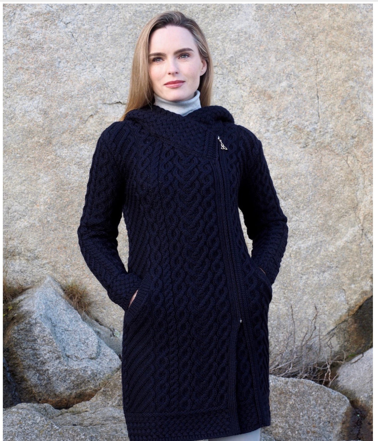 CLADDAGH HEART DESIGN SIDE ZIP COAT HD4918 navy