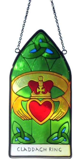 Stained glass panel claddagh ring