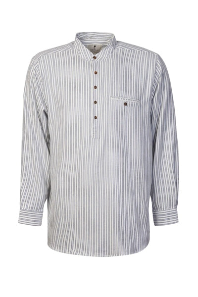 Men's Flannel Grandfather Shirt - Blue and Ivory Stripe (LV2)
