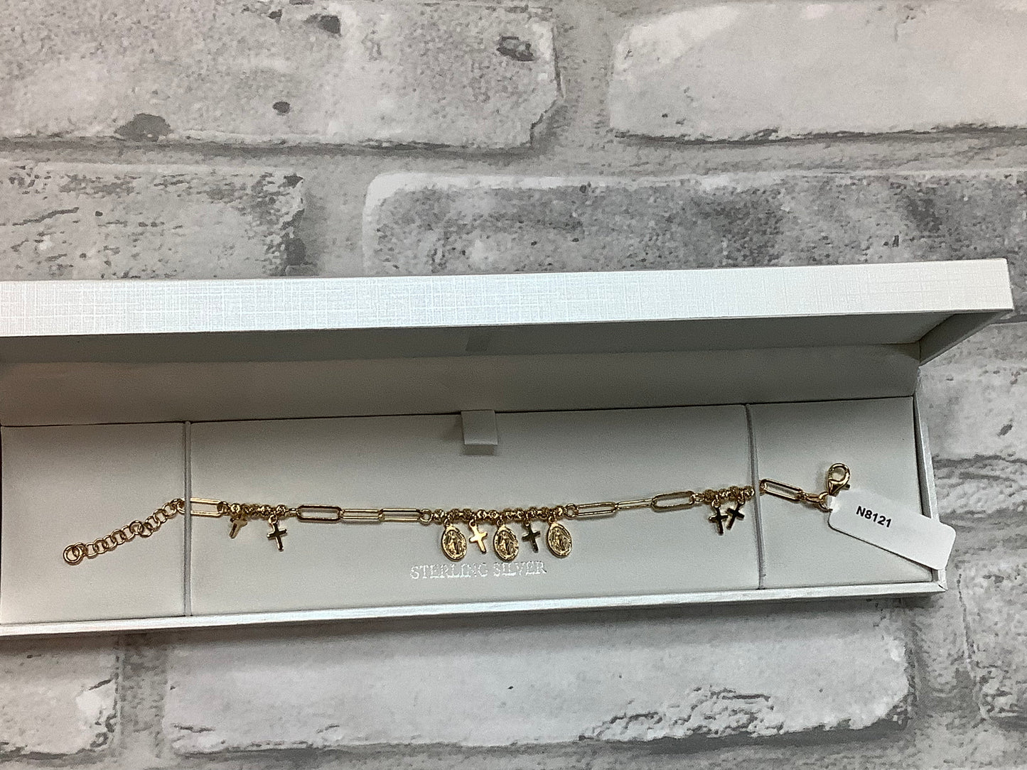 Sterling silver with Gold plating miraculous medal charm bracelet N8121