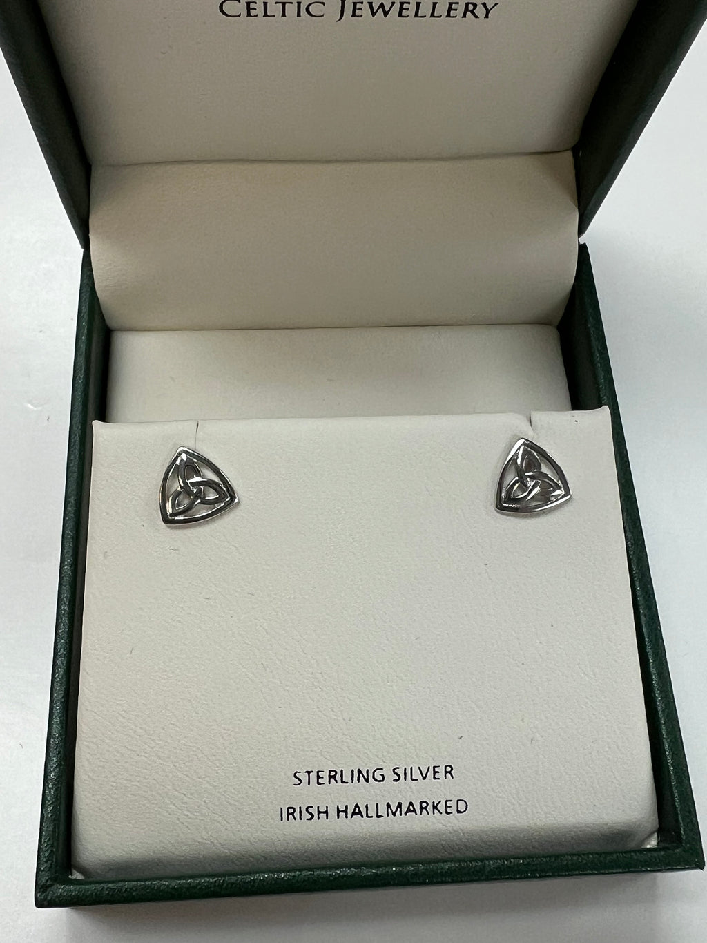 Sterling Silver framed trinity stud earrings A2086