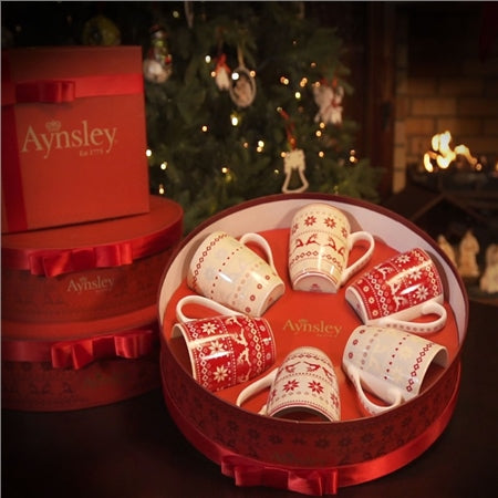 AYNSLEY FAIRISLE MUGS SET XMAS30685