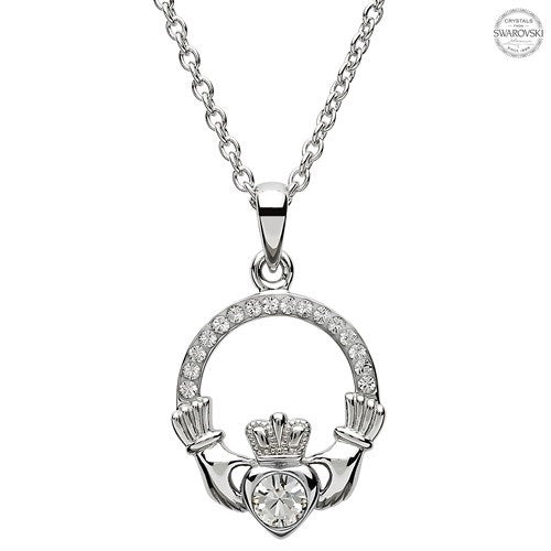 Platinum Plated April Claddagh Pendant PP131
