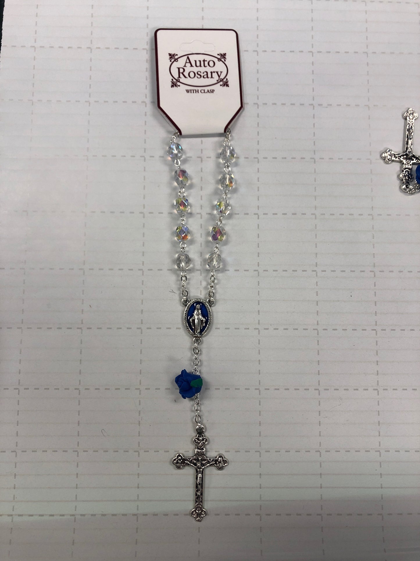 Auto rosary - blue Mary and rose