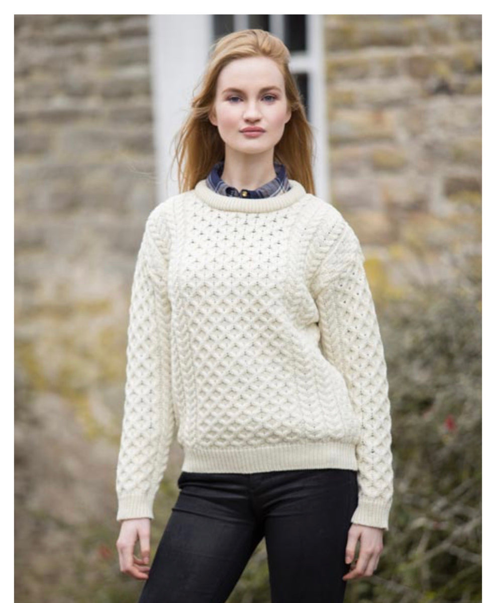 Unisex Merino Wool Aran Sweater - Natural