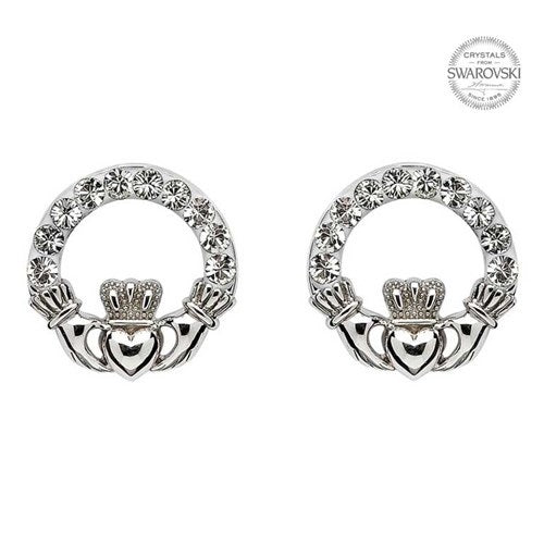 SS White Swarovski Crystal Claddagh Stud Earring SW47