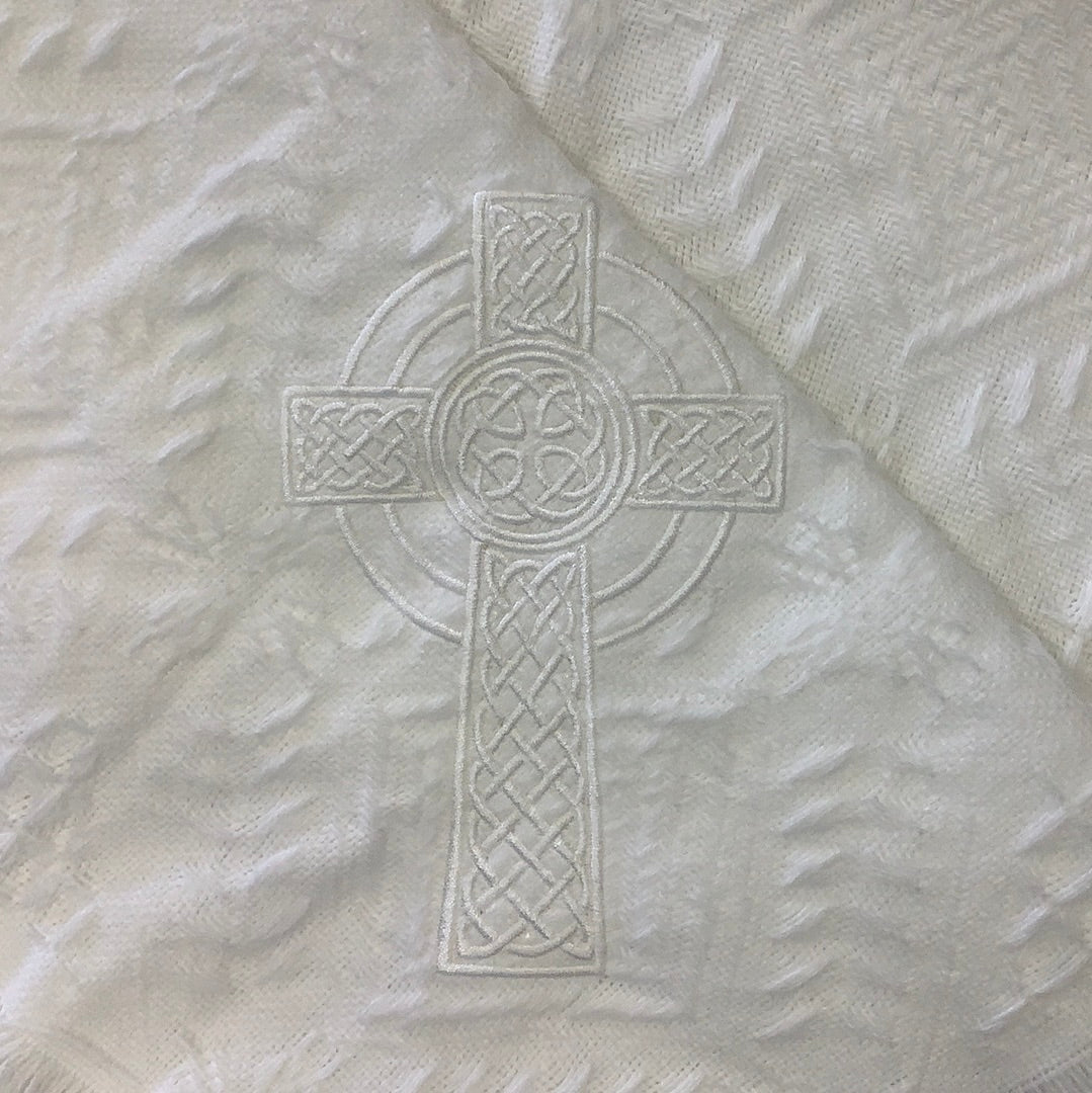 White Celtic Cross Christening Blanket 40-CC