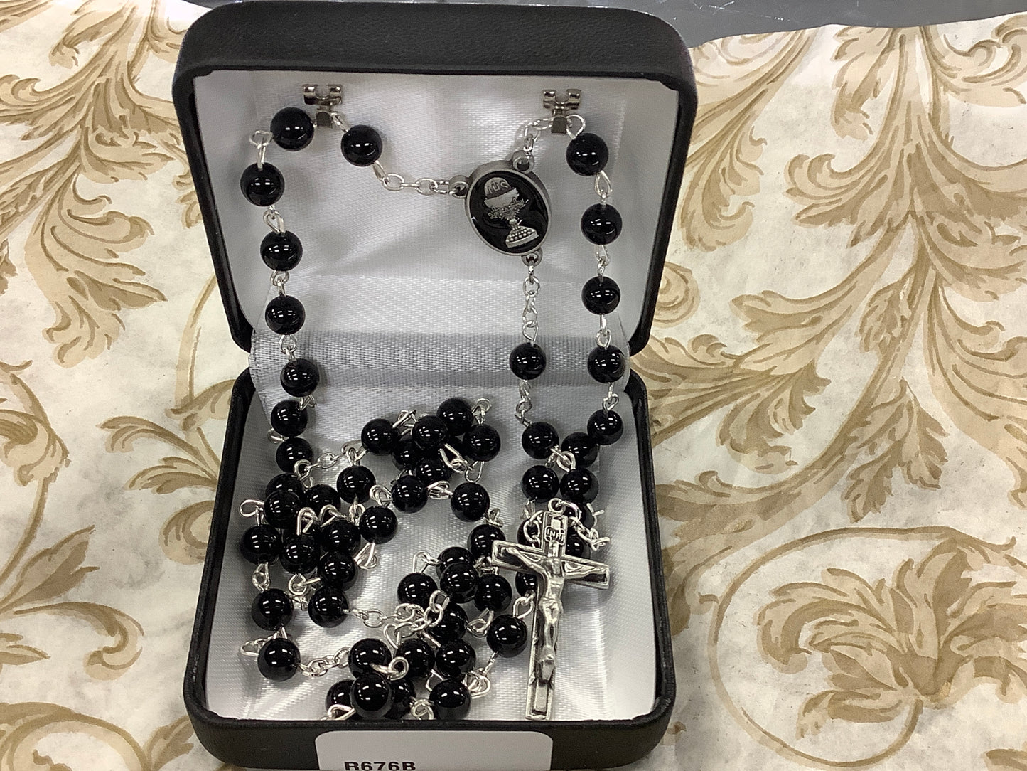 Black onyx communion rosaryR676B