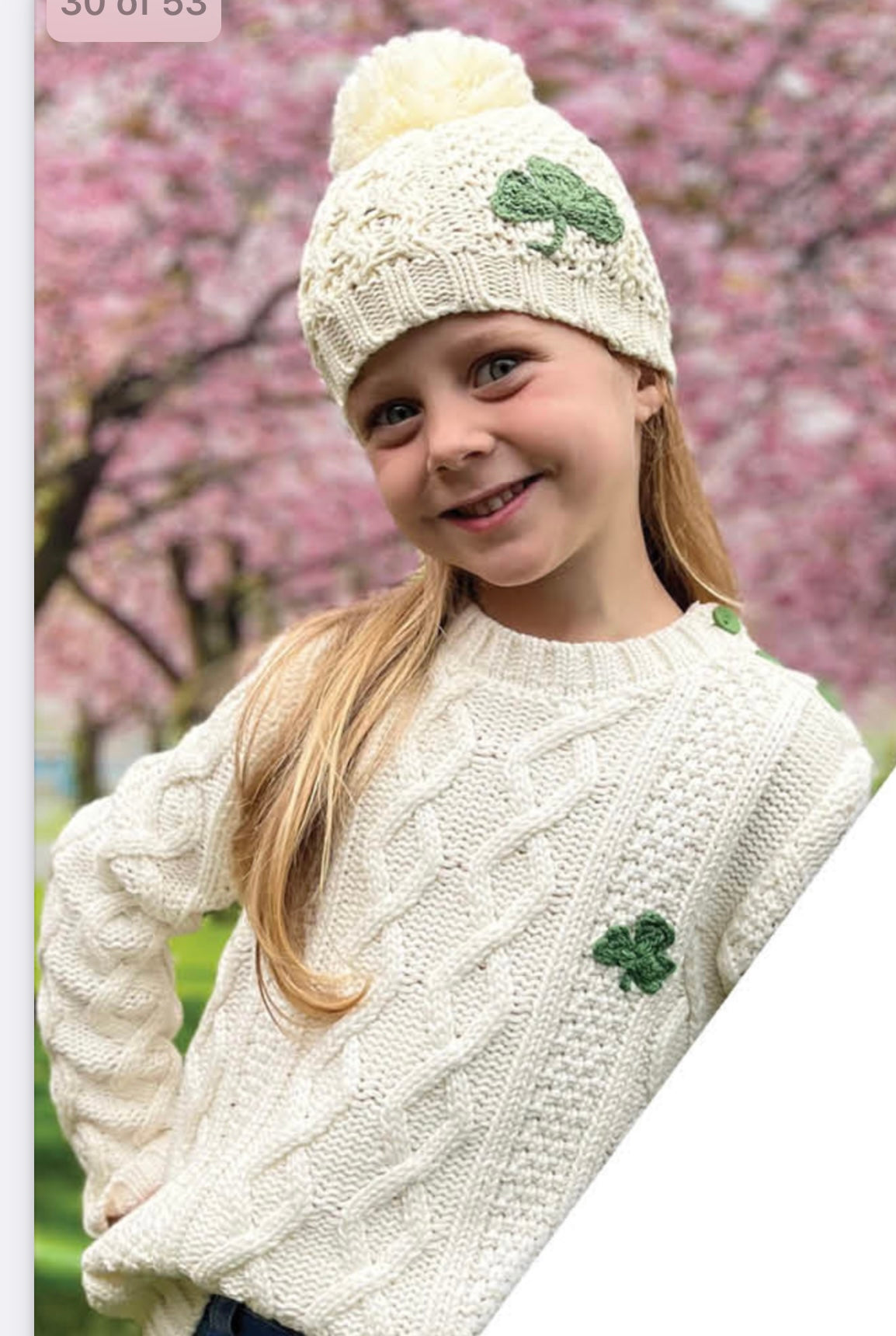 Cream cable aran jumper with shamrock pf7465