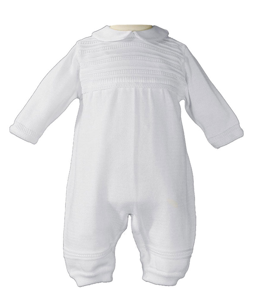 Boys 100% Cotton Knit White Christening Baptism Coverall Cknit1