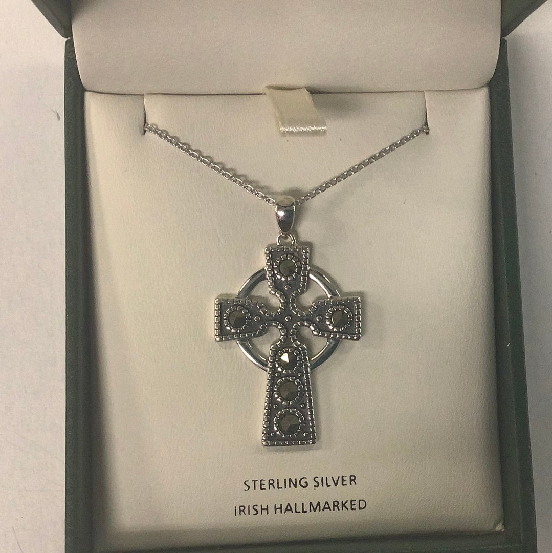 Sterling silver large marcasite Celtic cross A6023