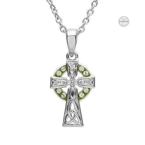 Platinum Plated Peridot Small Cross Pendant PP140