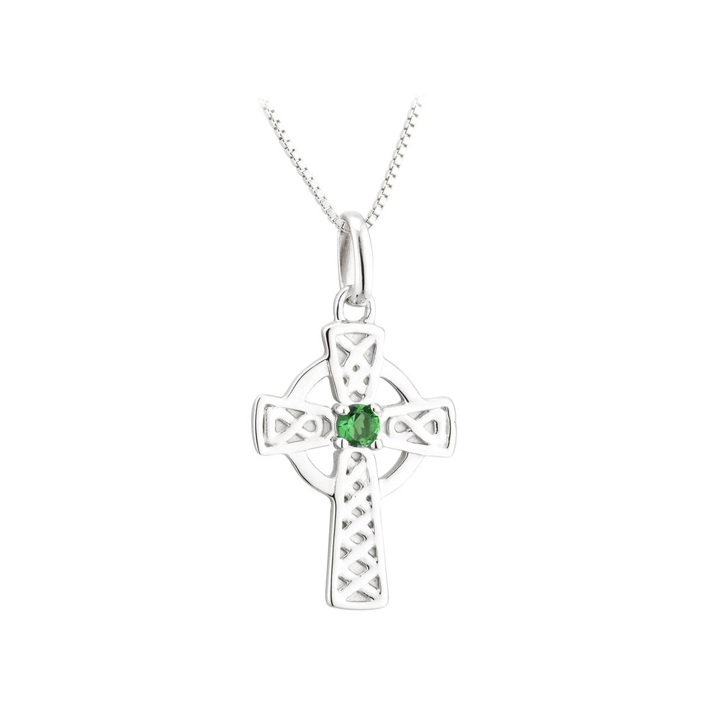 S/S LARGE GREEN CRYSTAL CROSS PENDANT Code: S46247