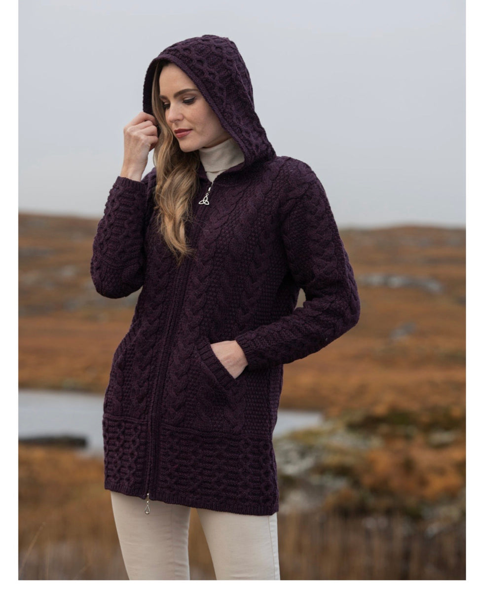 Ladies Long Length Merino Wool Cardigan Jacket - Celtic Knitwear Company
