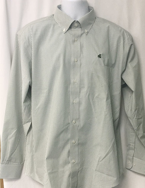 Men's Green Striped Dress Shirt with embroidered Shamrock Kathleen's of Donegal Men's Green Striped Dress Shirt with embroidered Shamrock Kathleen's of Donegal