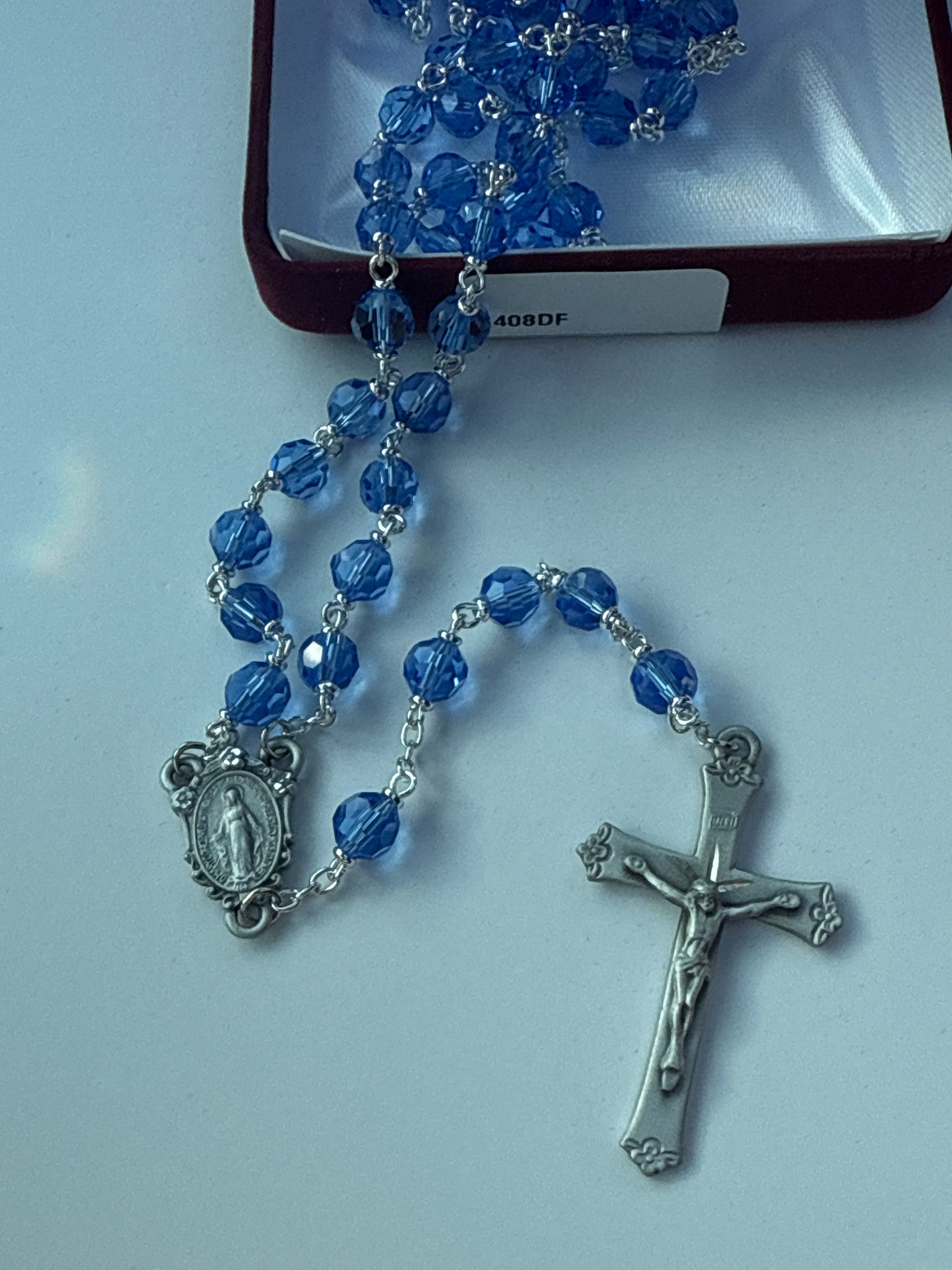 7mm Tin cut Blue Crystal Rosary