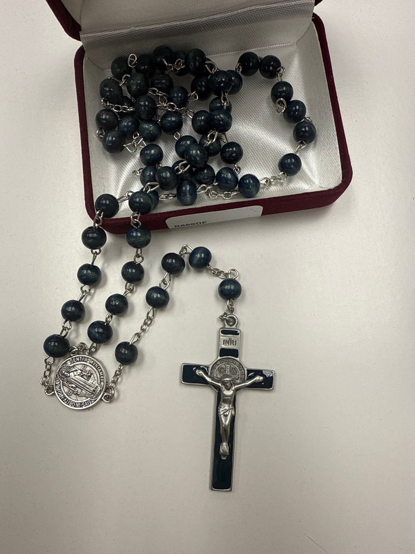 St Benedict Blue wood rosary