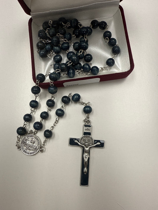 St Benedict Blue wood rosary