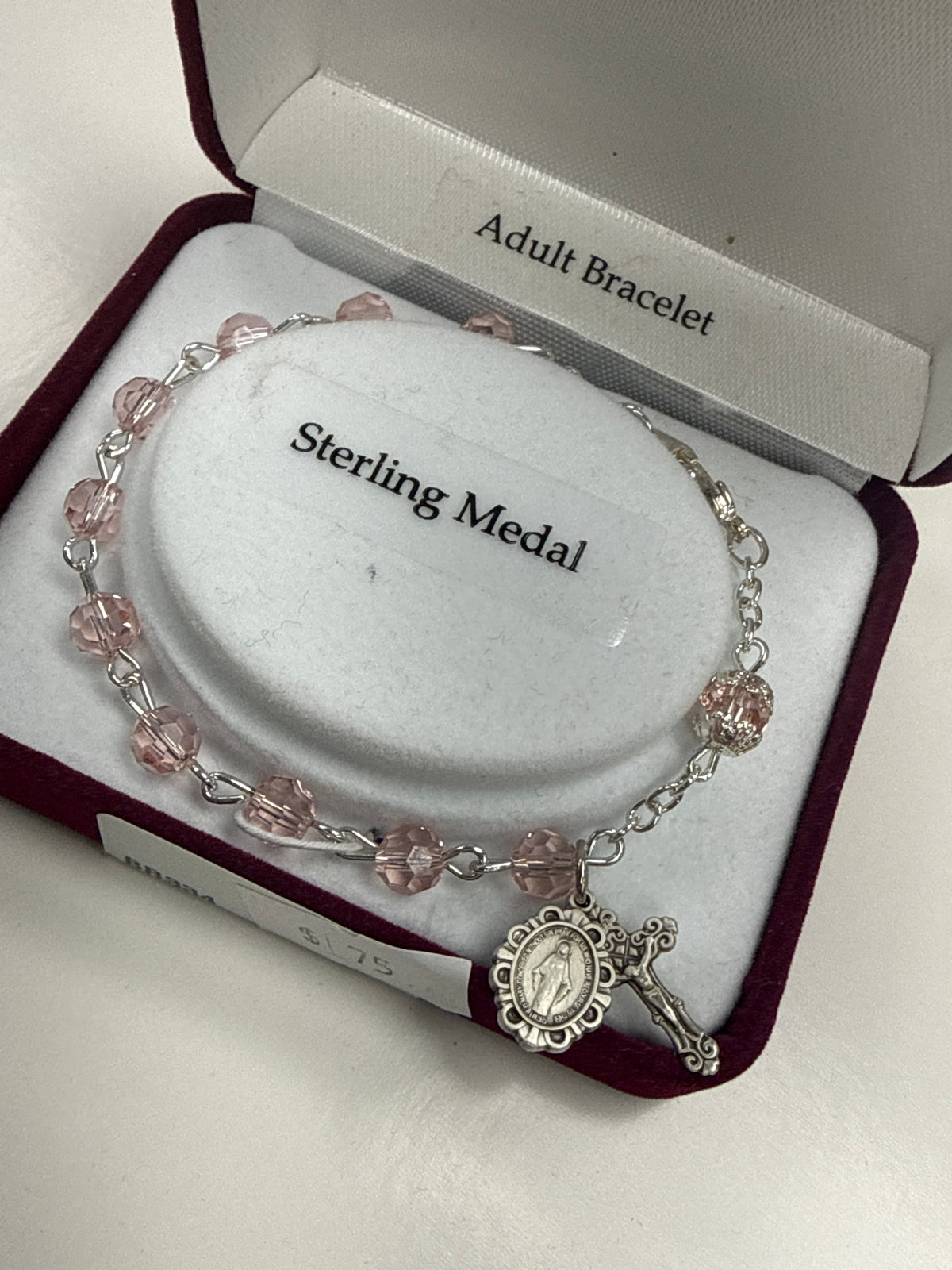 Adult Rosary Pink Beads with Miraculous Medal and Cross BR334