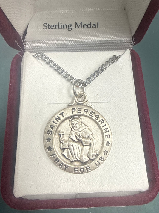 St. Peregrine patron saint of cancer sterling silver medal L600PE