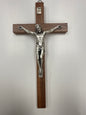 10” Pewter on oak Crucifix