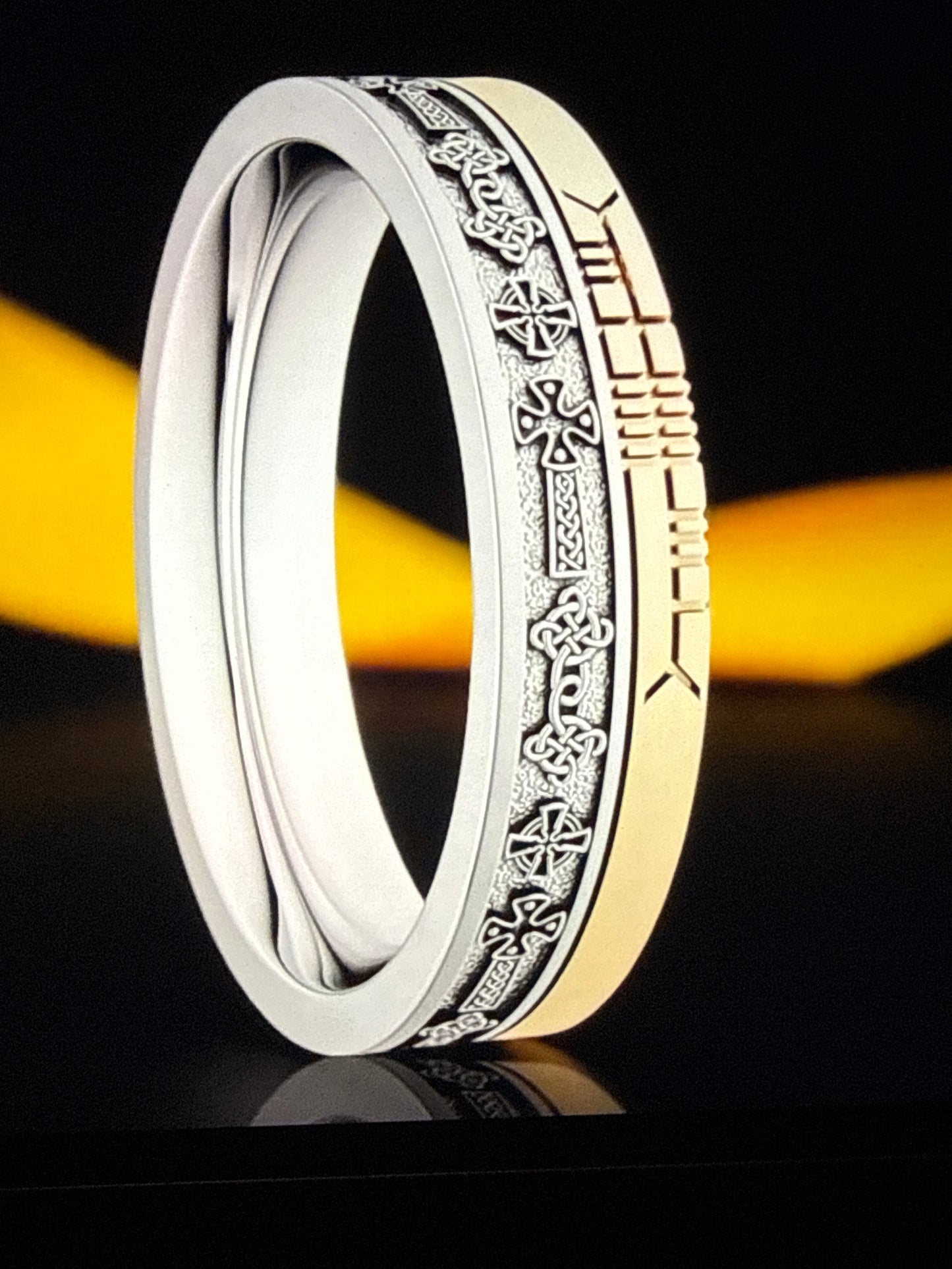 Comfort Fit Celtic Cross Style Ogham Wedding Ring BR5N