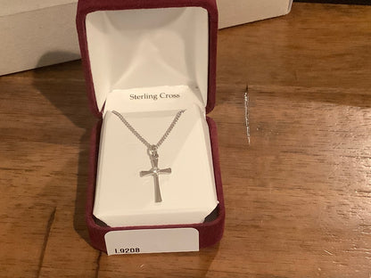 Sterling Silver Cross with Crystal Center L9208