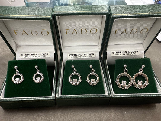 Silver Claddagh Drop Earrings D100 D101 D102