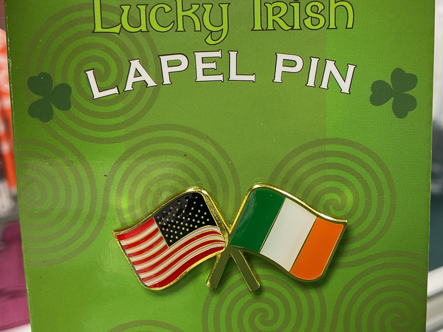 Dual flag lapel pin American / Irish flags