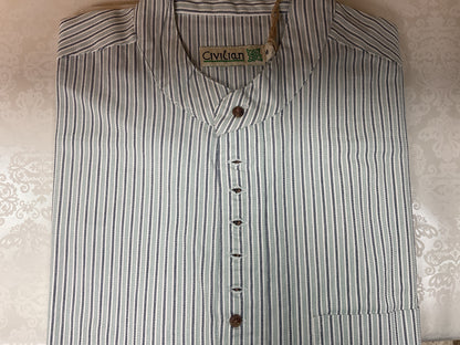 Traditional Irish linen grandfather shirt 1723006/2 navy and sea foam green stripes