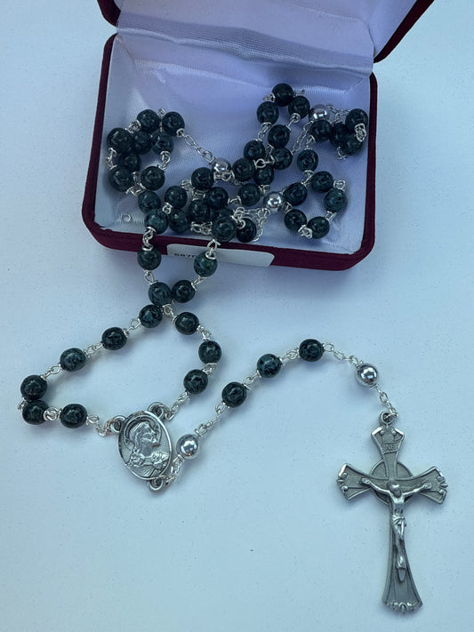 7mm Black and Green Rosary 587DF