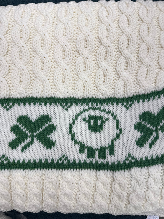 Original Aran Baby Blanket with Sheep and Shamrock
